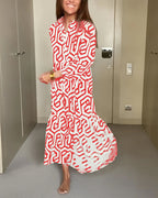 Nina | Jurk met Stippen en Geometrische Print