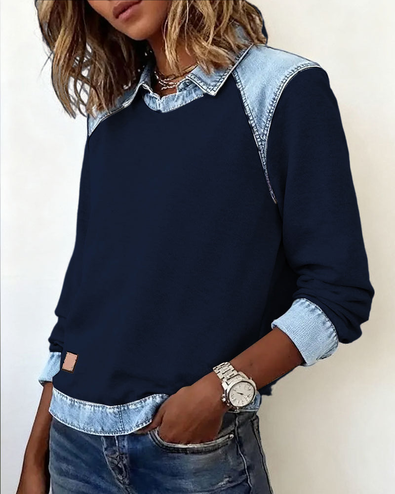 Blouse met modieuze revers en lange mouwen