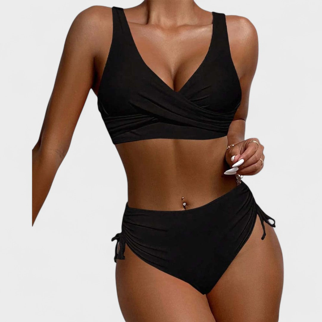 Helena - Bikini con taglia alta e top con elastico in seta