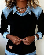 Blouse met modieuze revers en lange mouwen