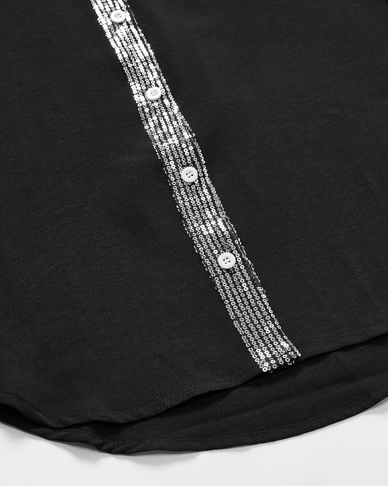 Nina | Casual Top met Pailletteninzet en Knopen