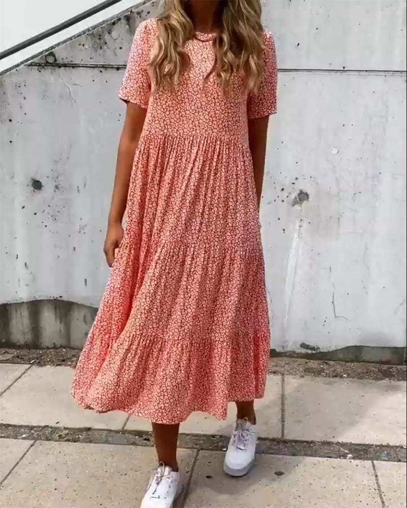Anna | Jurk met Korte Mouwen en Bloemenprint