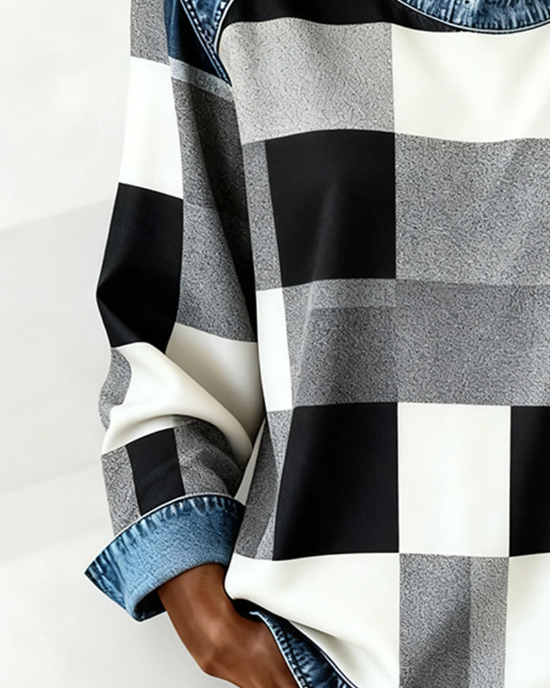 Huis Van Loon | Trui met Ruit Patchwork en Contrastkleur