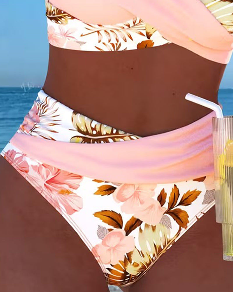Bikini con stampa floreale a contrasto in spacco