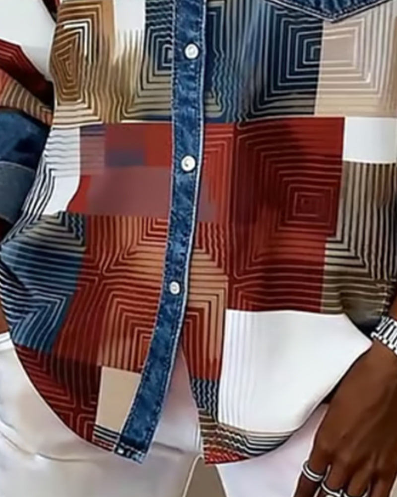 Huis Van Loon | Kleurblok Shirt met Modieuze Kraag