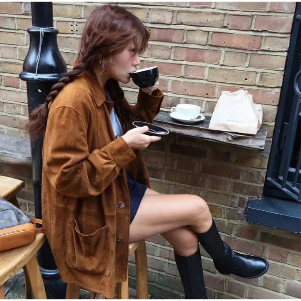 Laluna® | Cappotto di tendenza in pelle scamosciata