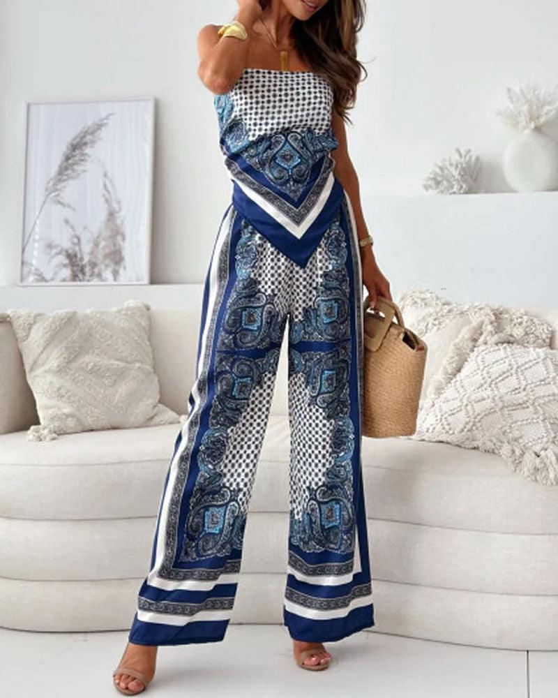 Elena | Set di due pezzi eleganti con top lacci e pantaloni presto per le vacanze