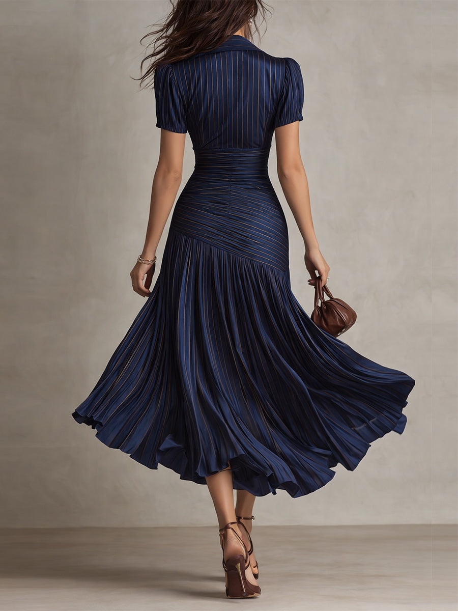 Adriana ∙ Retro gstreepte satijnen midi jurk