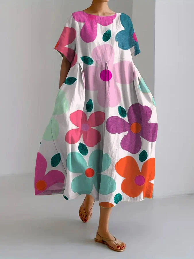 ELIANA | Midi Kjole con Blomsterprint nello stile della copertina e comfort estivo per il giorno colorato