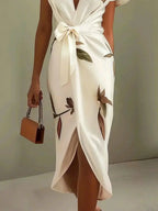 Judy | Abito Midi in Raso a Maniche Corte Bianco