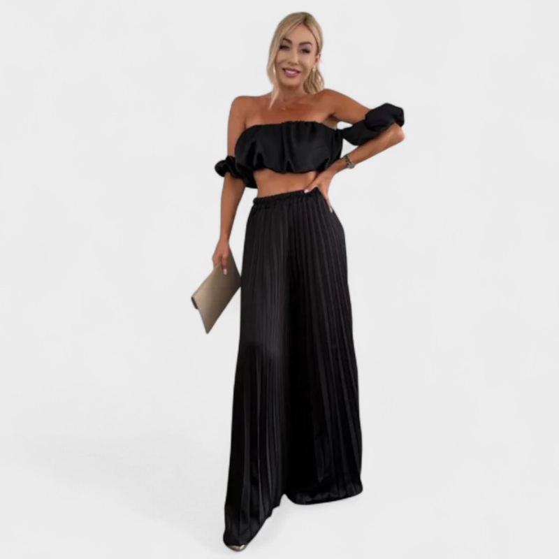 Maria - Damesæt Croppet Top con Plisserede Bukser elegante