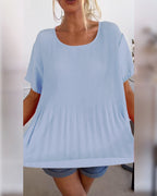 Effen blouse met plooi en ronde hals