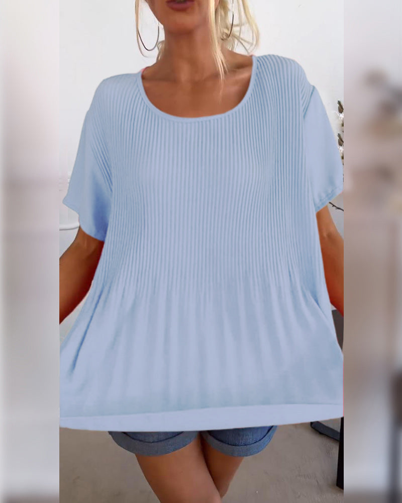 Effen blouse met plooi en ronde hals
