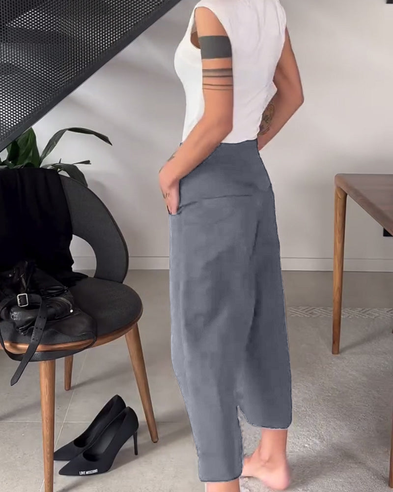 Femke | Eénkleurige Asymmetrische Casual Broek