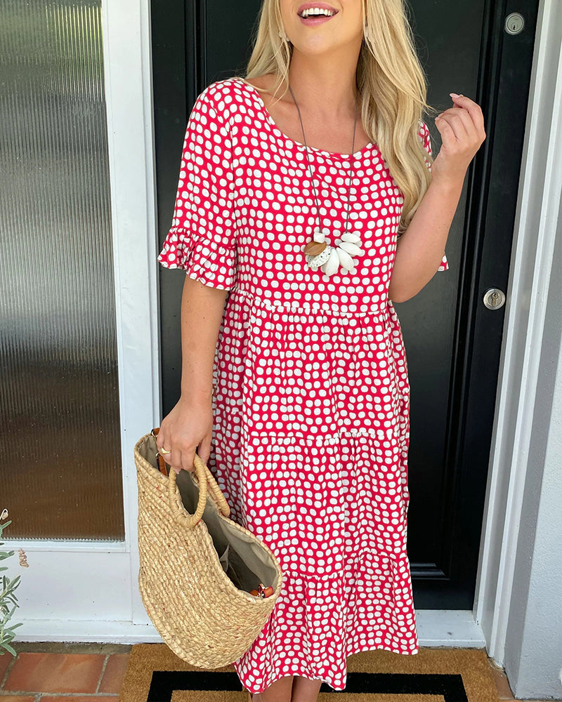 Noor | Midi-jurk met ronde hals en stippenprint