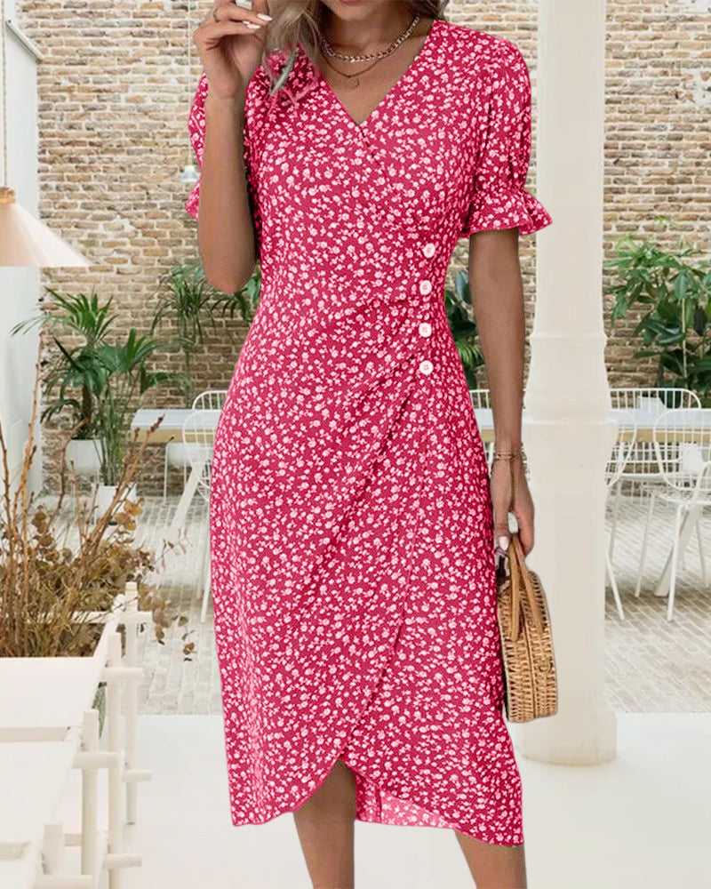 Esther | Jurk met Bloemenprint en Korte Mouwen