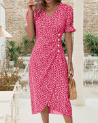 Esther | Jurk met Bloemenprint en Korte Mouwen