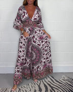 Sophie | Bedrukte Jumpsuit met Diepe V-Halslijn
