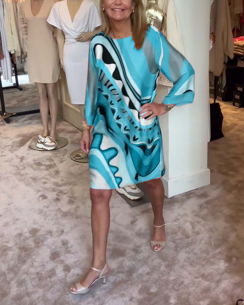 Lisa | Modieuze Midi-jurk met Ronde Hals en Print