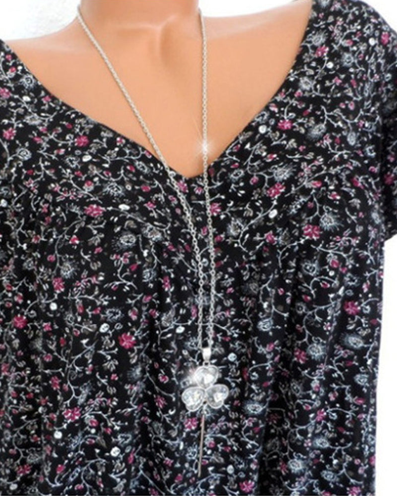 Esther | Katoenen T-shirt met Korte Mouwen en V-hals