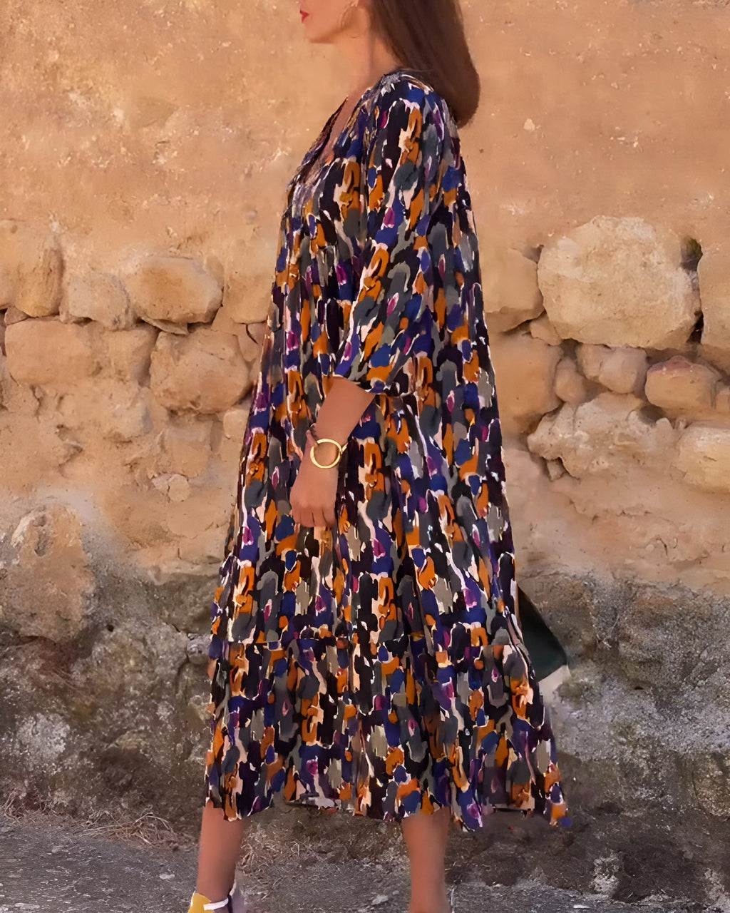 Roos | V-hals Jurk met Retroprint