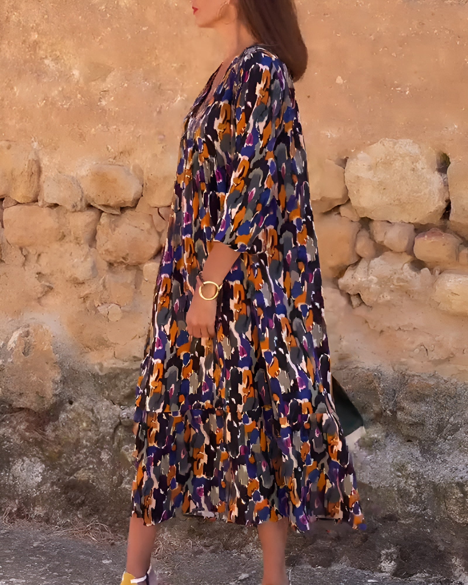 Roos | V-hals Jurk met Retroprint