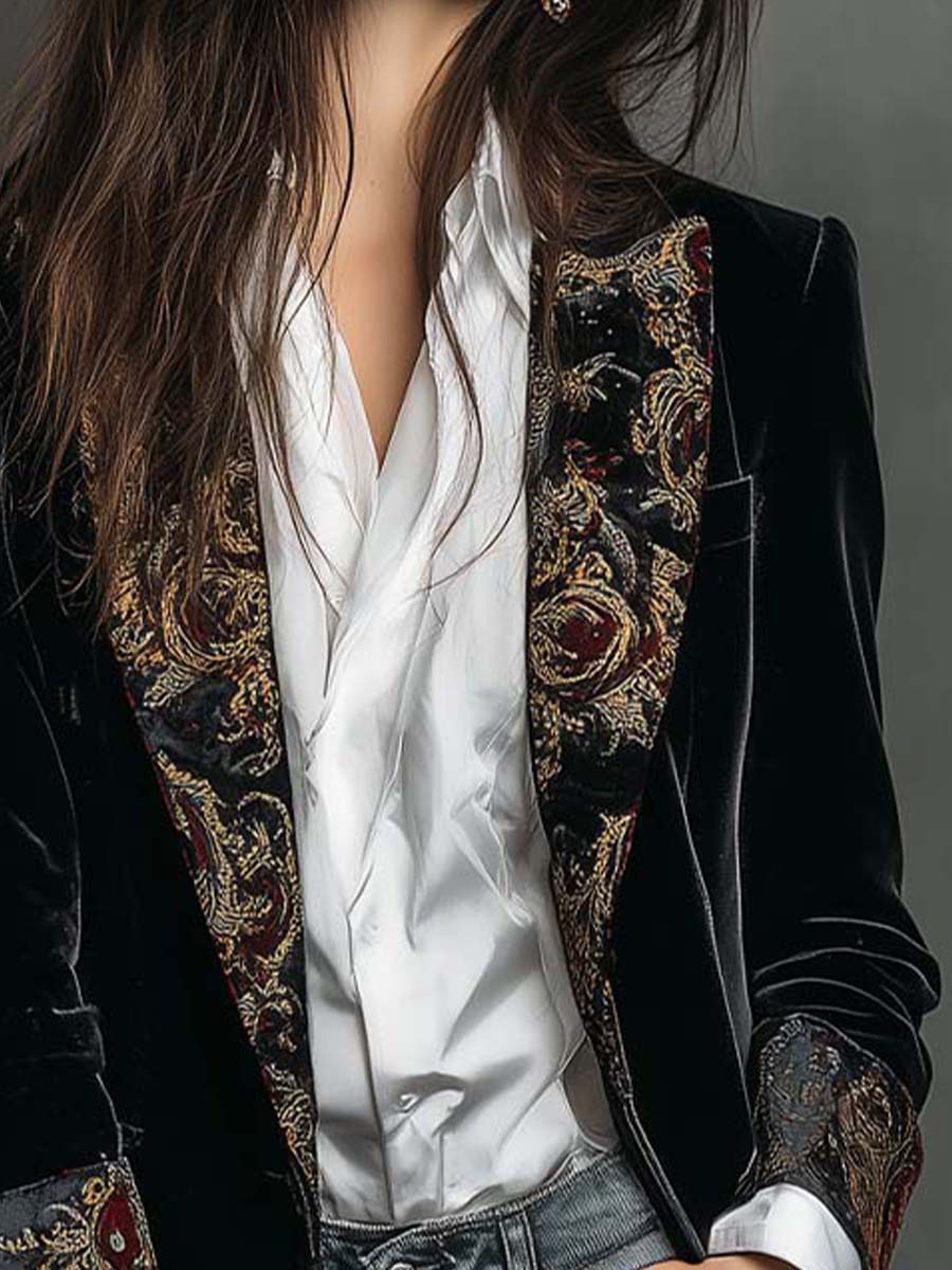 Leontina | Blazer Aderente Stampa Barocca Nera