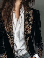 Leontina | Blazer Aderente Stampa Barocca Nera