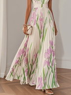 Maria | Abito Maxi Chiffon Floreale Plissettato Bianco