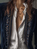 Anastasia | Giacca Lunga Ricamata Vintage Blu Navy