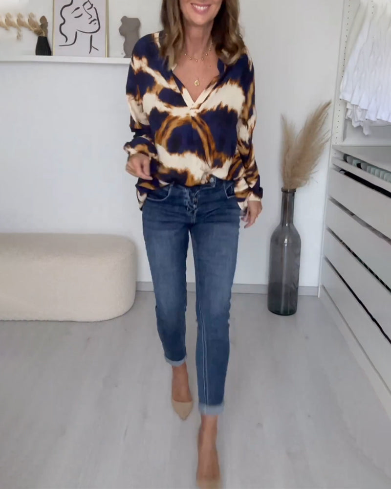 Sanne | Bedrukte Casual Top met V-hals