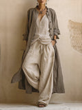 Letizia | Completo tre pezzi in lino e cotone con cardigan lungo boho