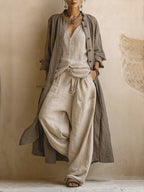 Letizia | Completo tre pezzi in lino e cotone con cardigan lungo boho