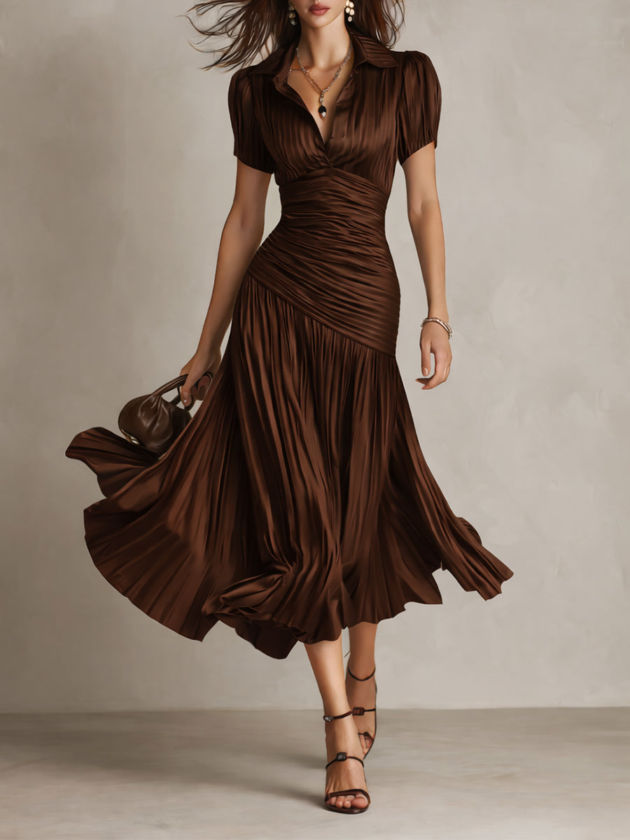 Adriana ∙ Retro gstreepte satijnen midi jurk