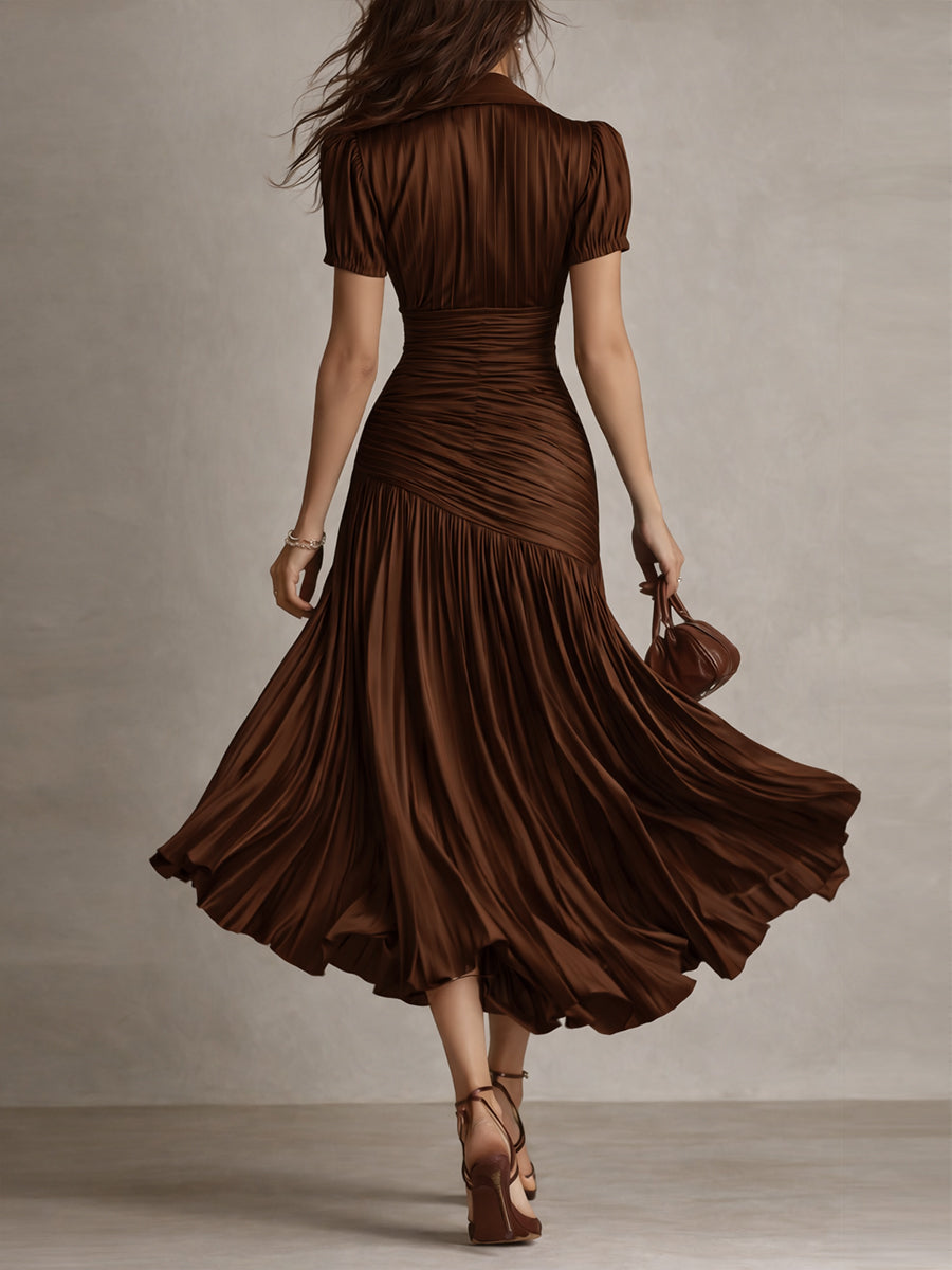 Adriana ∙ Retro gstreepte satijnen midi jurk