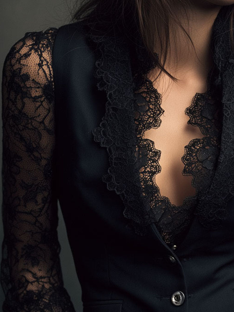 Naomi | Top Blazer Nero a Maniche Semi-Trasparenti