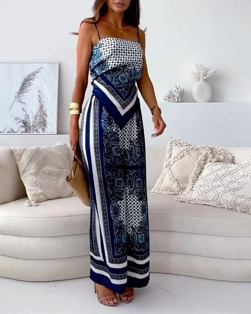 Elena | Set di due pezzi eleganti con top lacci e pantaloni presto per le vacanze