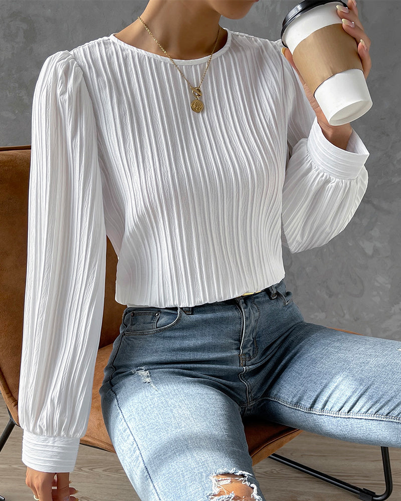 Roos | Lantaarnmouwen Effen Blouse