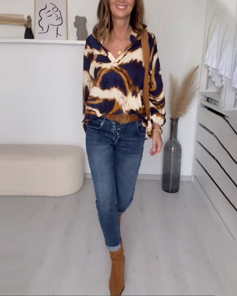 Sanne | Bedrukte Casual Top met V-hals