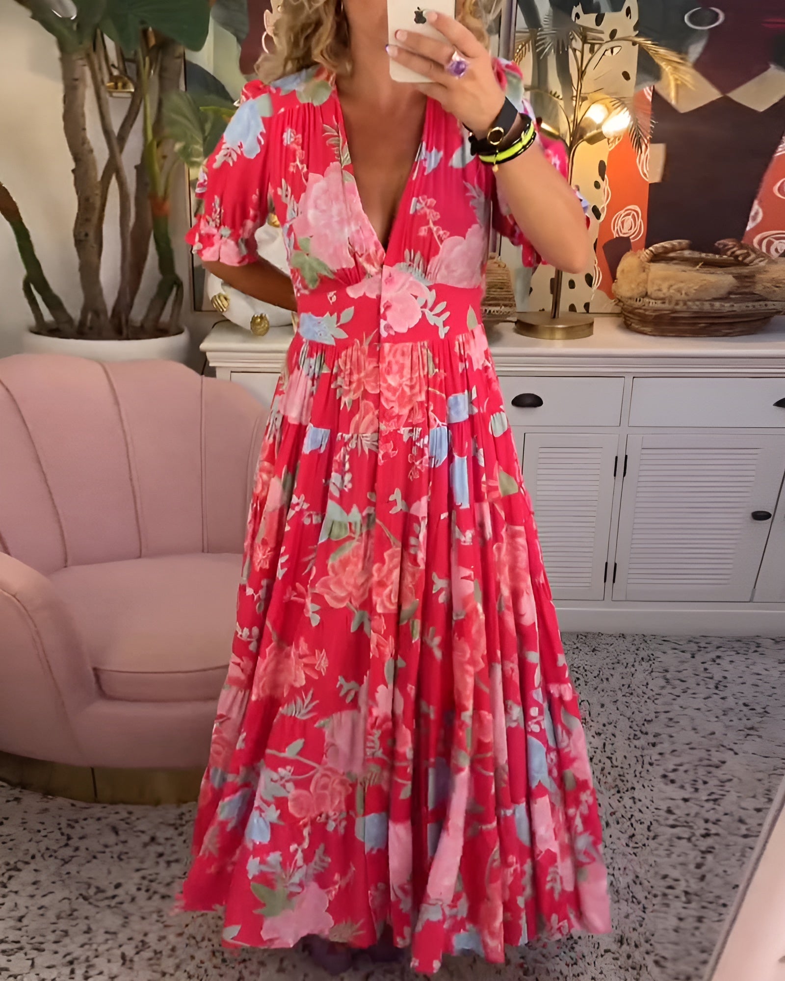 Emma | V-hals Zakjurk met Bloemenprint