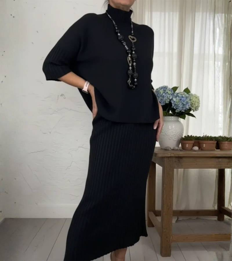 Debora™ – Strikket med ribbet midinederdel