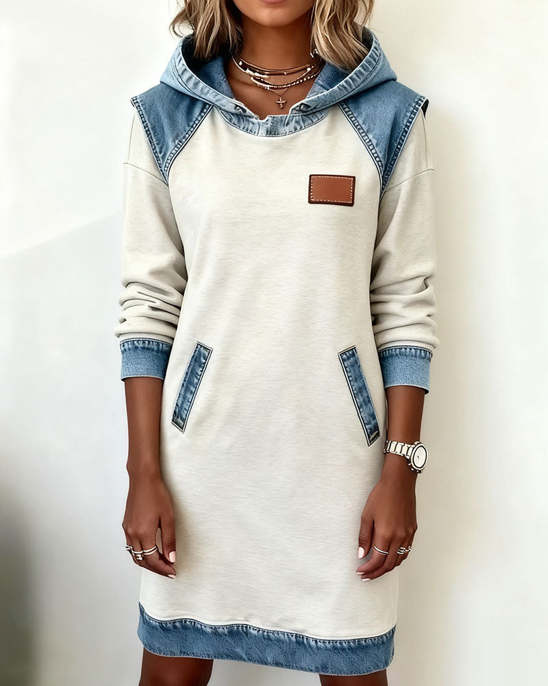 Roos | Hoodiejurk met Contrasterende Details