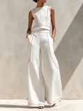 Vittoria | Completo Bianco con Top Senza Maniche e Pantaloni a Gamba Larga