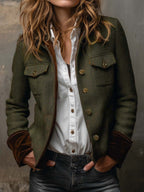 Onorina | Blazer Vintage a Chevron con Bordi a Contrasto