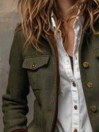 Onorina | Blazer Vintage a Chevron con Bordi a Contrasto