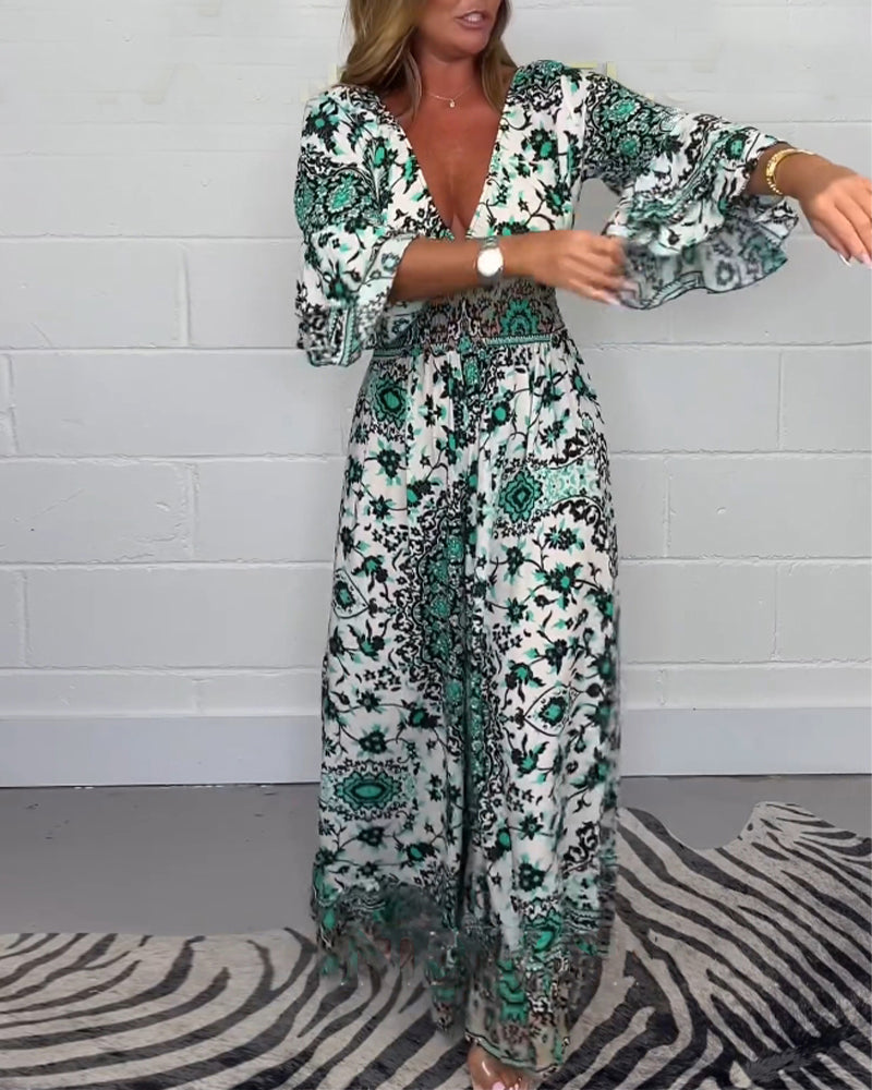 Sophie | Bedrukte Jumpsuit met Diepe V-Halslijn