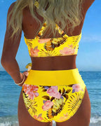Bikini con stampa floreale a contrasto in spacco