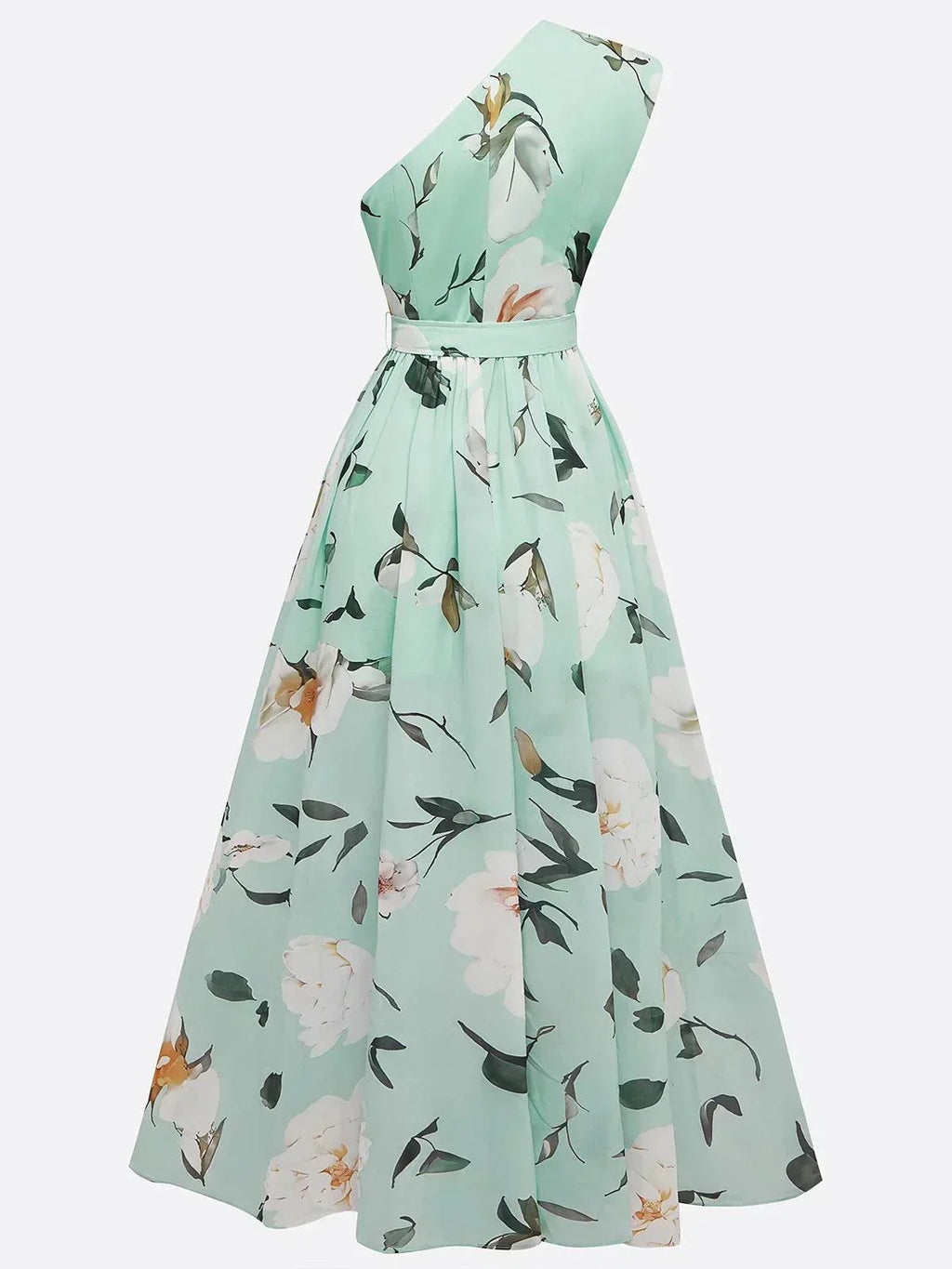 Giulia | Abito Maxi Chiffon Floreale a Spalle Scoperte Verde Chiaro