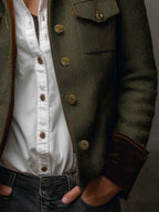Onorina | Blazer Vintage a Chevron con Bordi a Contrasto