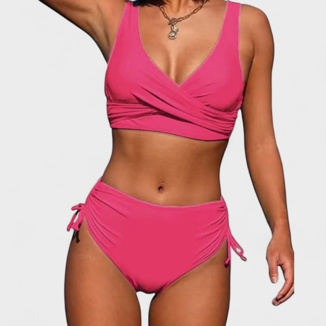 Helena - Bikini con taglia alta e top con elastico in seta
